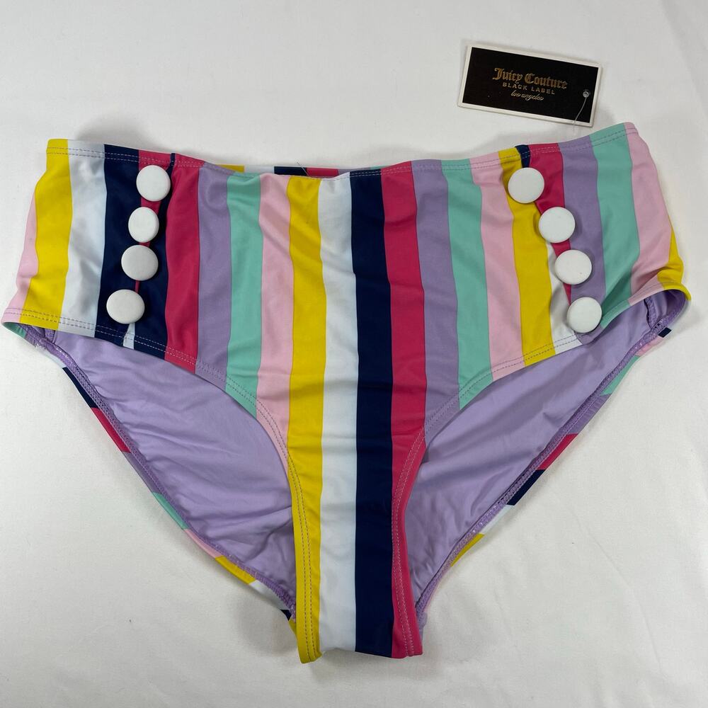 Juicy Couture NWT Striped High Waist Sailor Bikini Bottom Multi Color Women’s XL